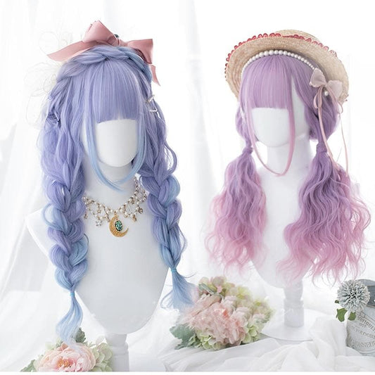 Free Shipping For Hivava Long Curly Mixed Blue/Purple Pink Ombre Lolita Cosplay Wig