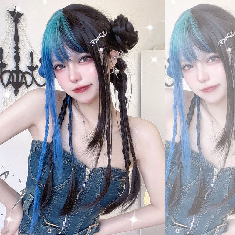 Free Shipping For Hivava eGirl Gradiente Front Side Blue Narutal Black Wig