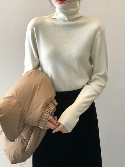 Casual Loose Long Sleeves Solid Color Heaps Collar Pullovers-Homeunderwear