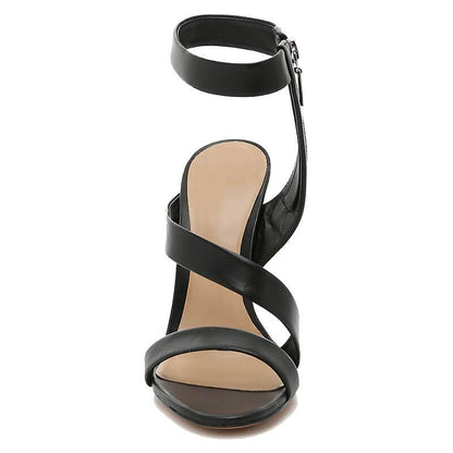 Sexy Black PU Zipper Cutout High Heel Sandals