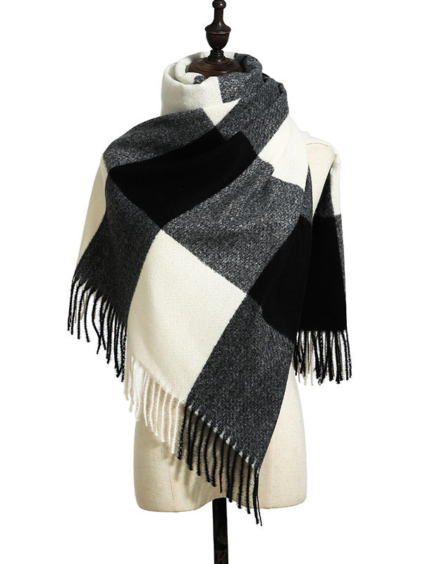 Stylish Tasseled Checkered Shawl&Scarf-Homeunderwear