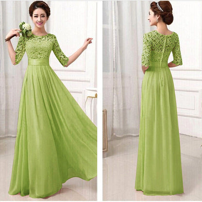 Clearance Lace Chiffon Patchwork High Waist Half Sleeves Long Party Dress