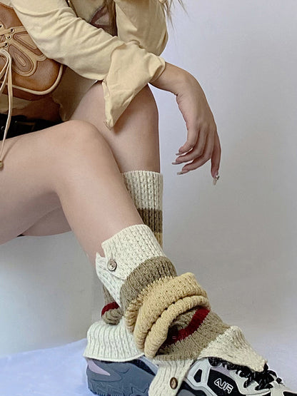 New Fashion Leisure Fashion Buttoned Contrast Color Leg Warmers Accessories-Homeundewear