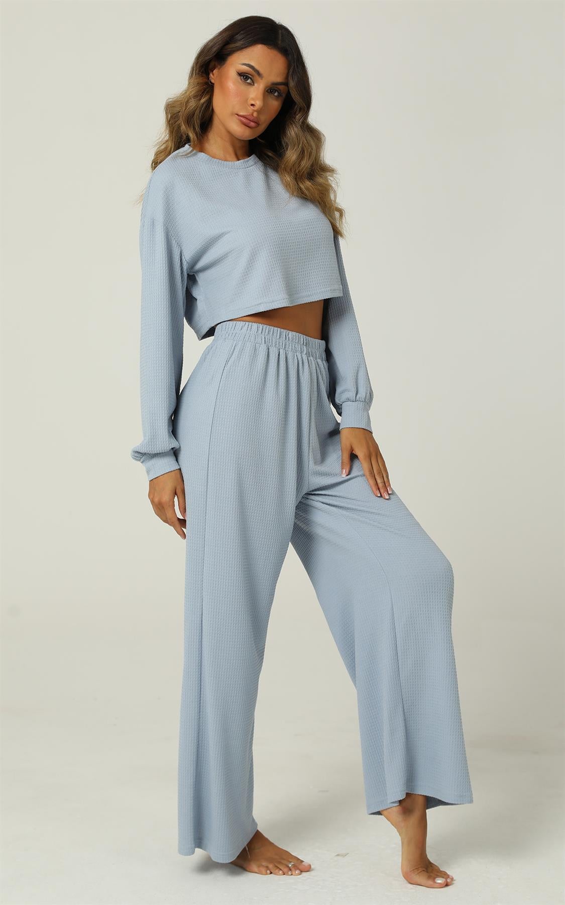 Woven Crinkle Crop Tee & Wide Leg Trousers co-ord Set