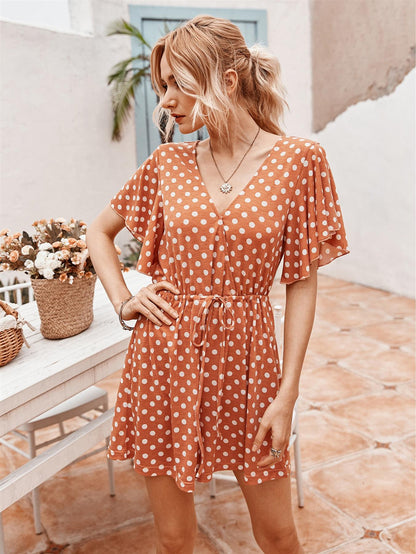 Playsuit In Peach & White Polka Dot