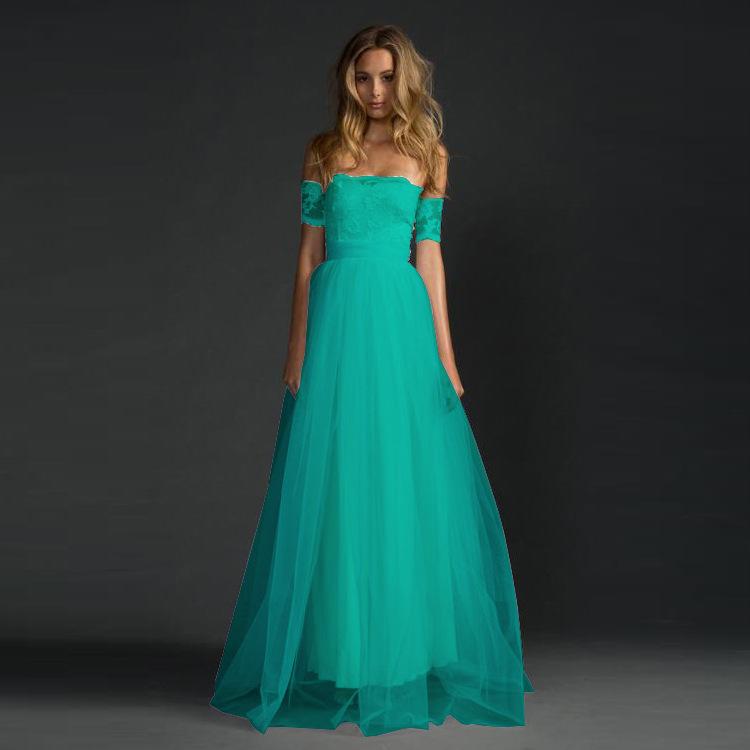 Clearance Off-shoulder Lace Pleated Bowknot Floor Grown Long Dress