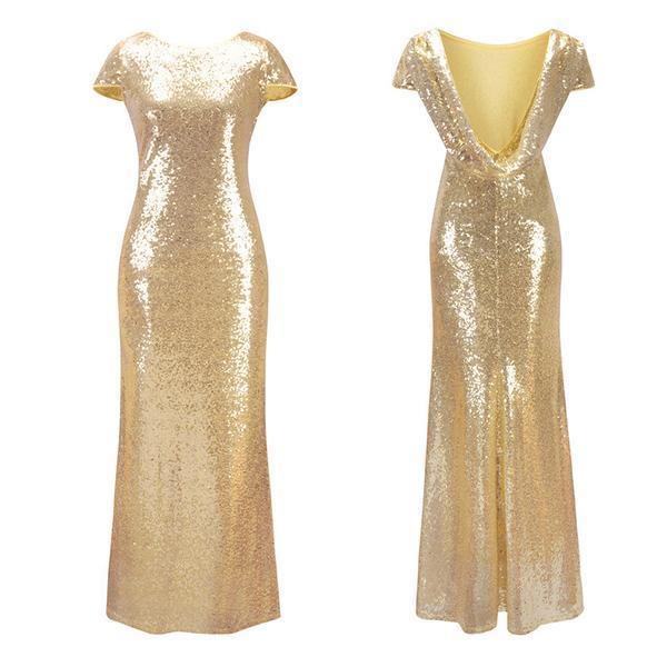 Clearance High Quality Shinning Backless Sequined Long Party Bridesmaid Dress