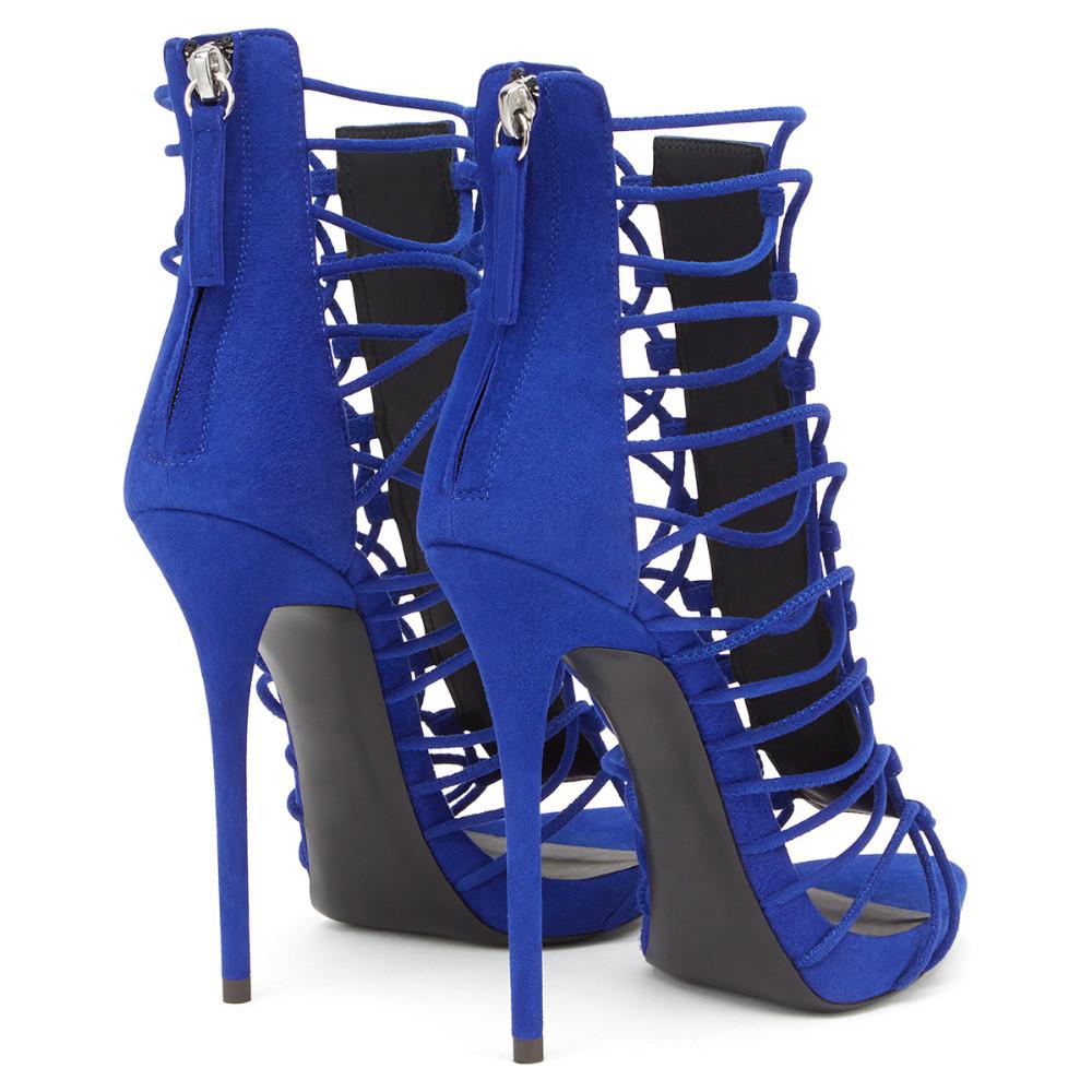 Roman Lace Up High Heel Open Toe Party Shoes-Blue