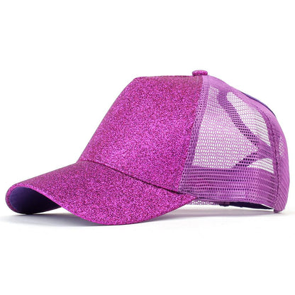 BRIGHT PINK SEQUIN Gold Powder Horsetail Baseball Cap