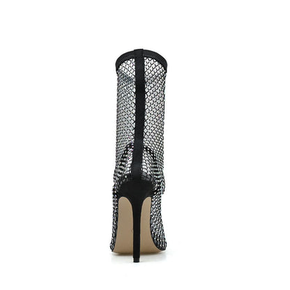 Black Stiletto Mesh Fishnet Stockings High Heeled Boots