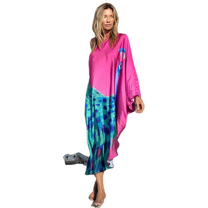 Cardigan Digital Print Long Beach Dress