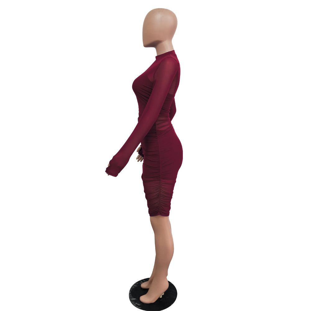 Sexy Mesh Long Sleeve Party Dress(Dress + Vest + shorts 3-piece set)