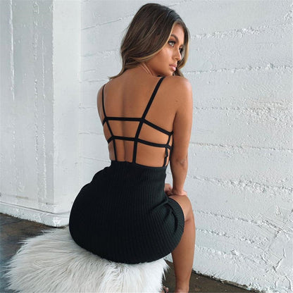 Black open back high waist Dress