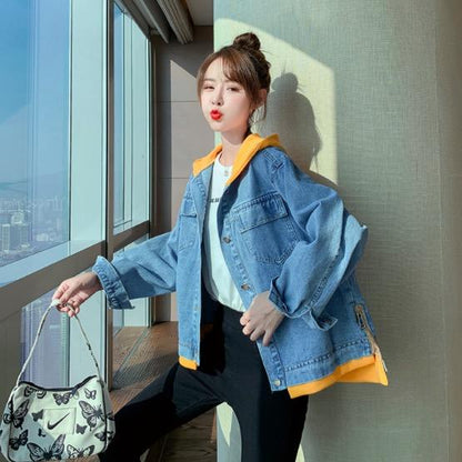 Loose Student BF Girl Denim Color Matching Coat