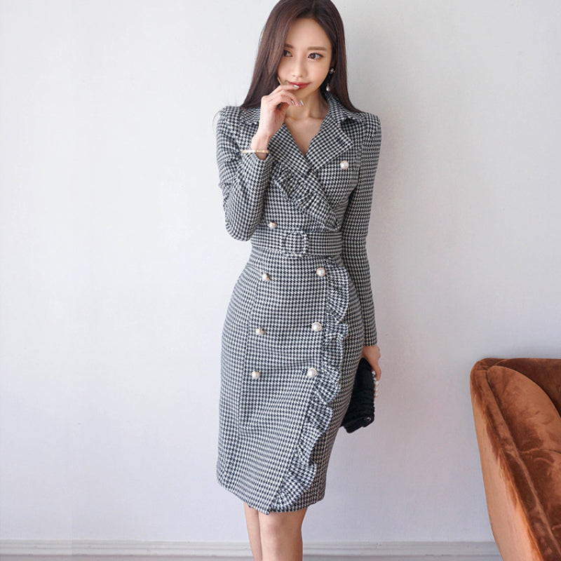 Double-breasted Houndstooth Slim Fit Dress