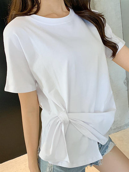 Simple Style White T Shirt With Tie Detail