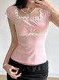 Lace-Trim Bow Accent Slim-Fit Crop Top