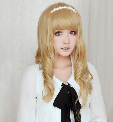 Free Shipping For Hivava Lolita Curl K-ON Cosplay Gold Wig