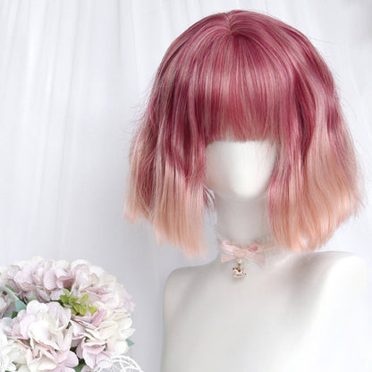 Free Shipping For Hivava Gradient Pink Short Straight Ponytails Wig With Bangs