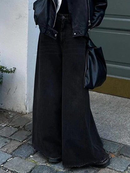 Vintage Black Wash Wide Leg Flare Boyfriend Jeans