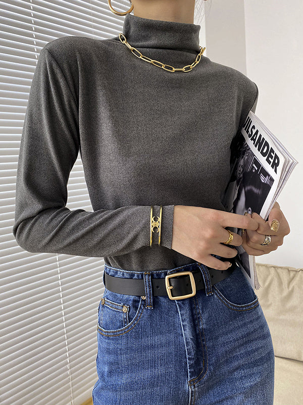 New Fashion Casual Long Sleeves Solid Color Half Turtleneck T-Shirts Tops-Homeundewear