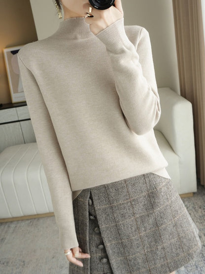 Skinny Solid Color Half Turtleneck Sweater Tops