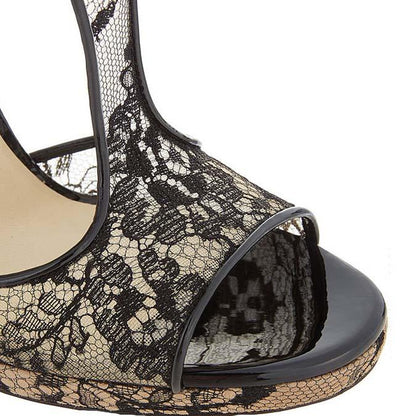 Black Lace Peep Toe Cutout Sandals