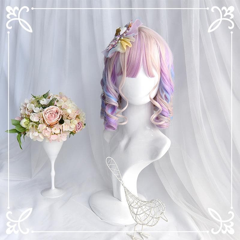 Free Shipping For Hivava Pastal Pink Rainbow Unicorn Cute Romantic Roll Short Wig