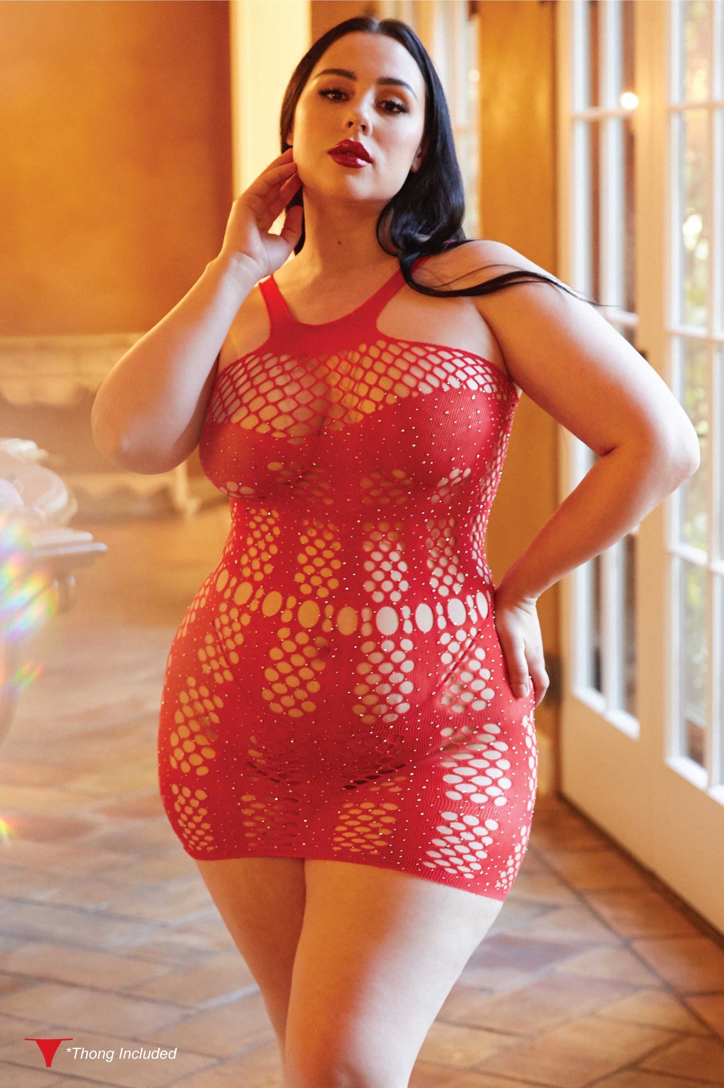 Free Shipping For Plus Size Studded Corset Fishnet Dress Thong Included