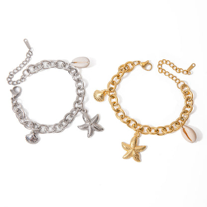 Free Shipping ForStainless Steel Starfish Shell Conch Bracelet For Women Fashion Beach Bracelets Birthday Jewelry Gifts