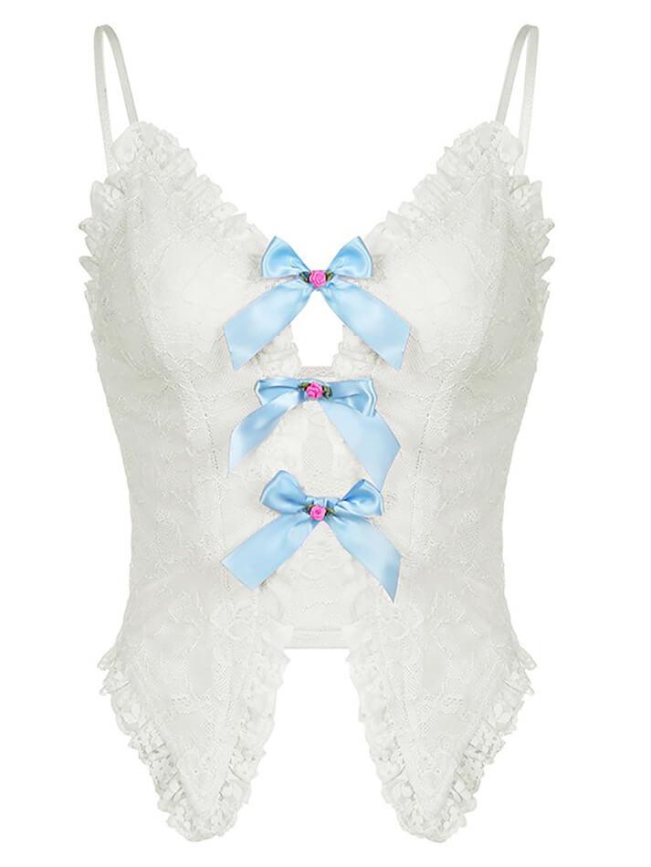 Center Front Bow Cutout Lace Cami Top