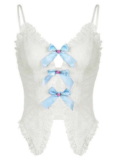 Center Front Bow Cutout Lace Cami Top