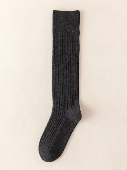 Simple Twist Wool Solid Color Mid-Calf Socks-Homeunderwear