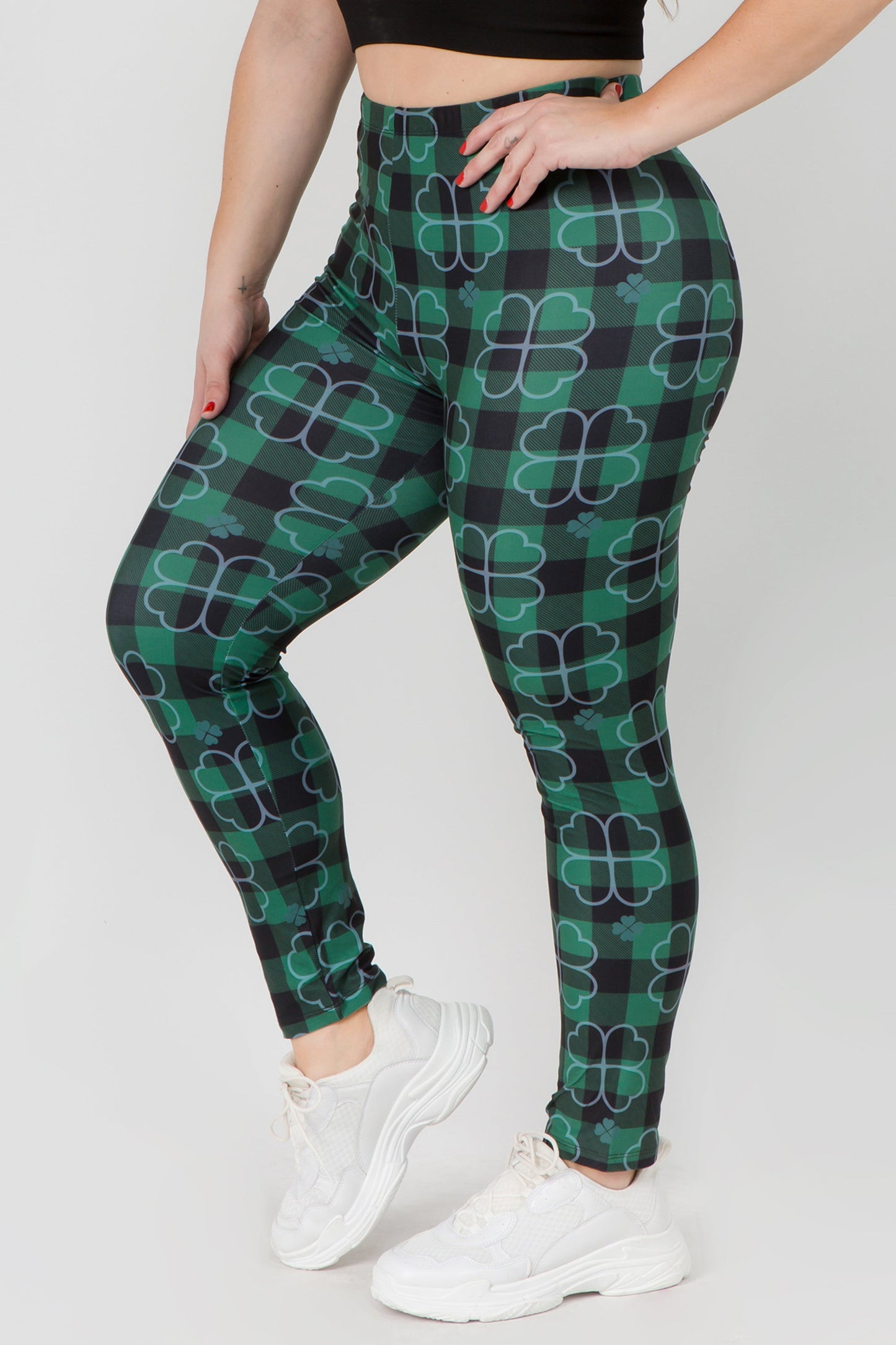 Free Shipping For Plus Size Stay Lucky Green Clover Printed Leggings