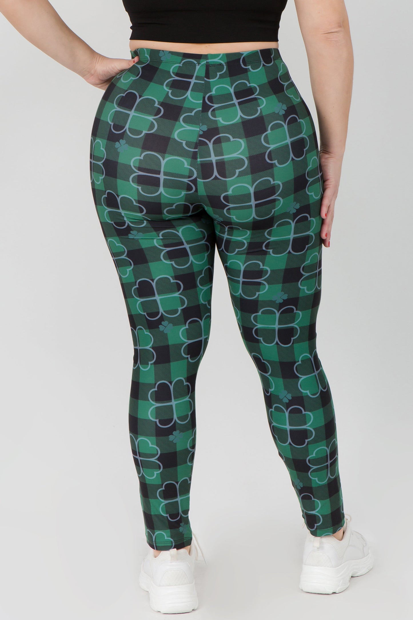 Free Shipping For Plus Size Stay Lucky Green Clover Printed Leggings