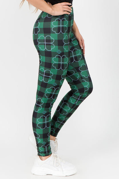 Free Shipping For Stay Lucky Plaid 4-Leaf Clover Printed Leggings