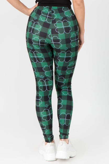 Free Shipping For Stay Lucky Plaid 4-Leaf Clover Printed Leggings