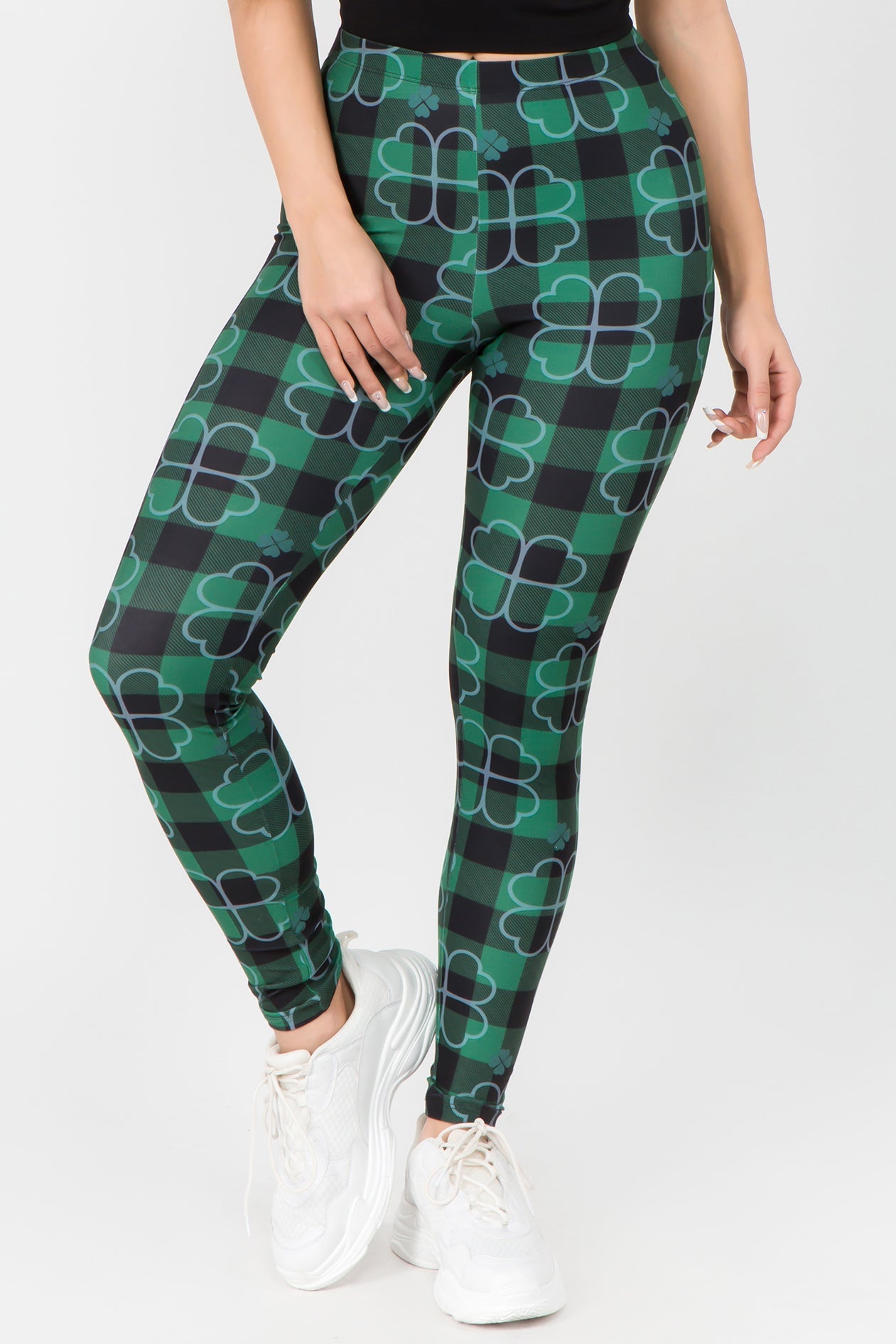 Free Shipping For Stay Lucky Plaid 4-Leaf Clover Printed Leggings