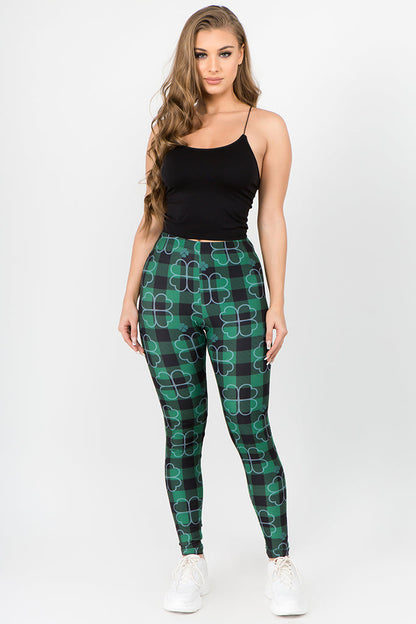 Free Shipping For Stay Lucky Plaid 4-Leaf Clover Printed Leggings