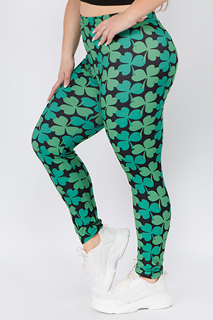 Free Shipping For Plus Size Lucky Green Clover Printed Leggings