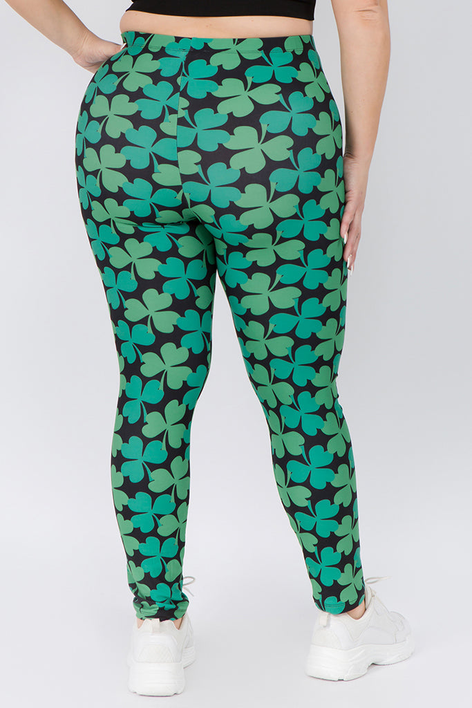 Free Shipping For Plus Size Lucky Green Clover Printed Leggings