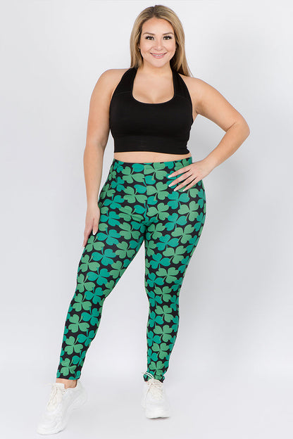 Free Shipping For Plus Size Lucky Green Clover Printed Leggings