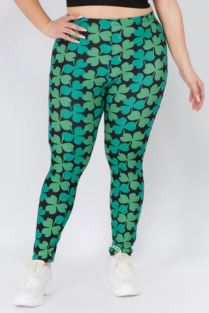 Free Shipping For Plus Size Lucky Green Clover Printed Leggings