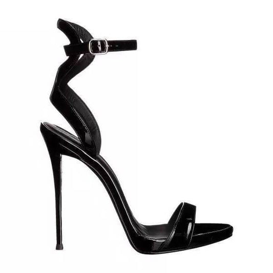 Black Leather Open Toe Buckle Cutout Sandals