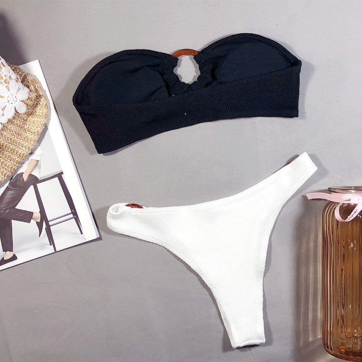 Hot Colorblock Thong Bottom Tube Bikinis