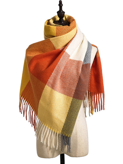 Stylish Tasseled Checkered Shawl&Scarf-Homeunderwear