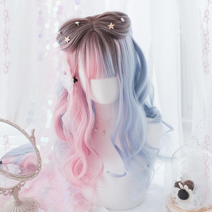 Free Shipping For Hivava Blue Pink Mixed Lolita Long Curl Wig