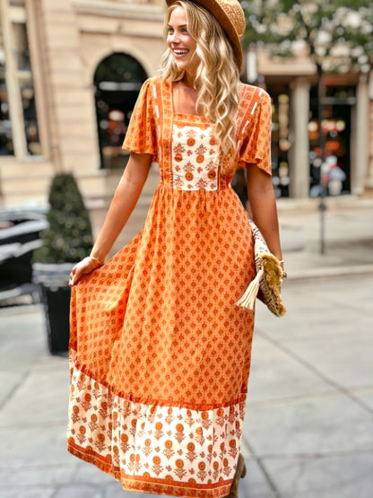 Square Neck Boho Maxi Dress