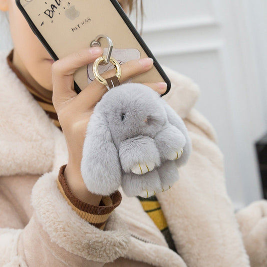 Mini Real Rabbit Fur Dead-Sleep Bunny Charm Keychain