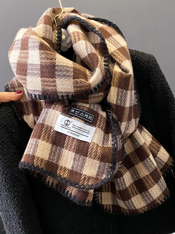 Vintage Imitated Cashmere Plaid Shawl&Scarf-Homeunderwear